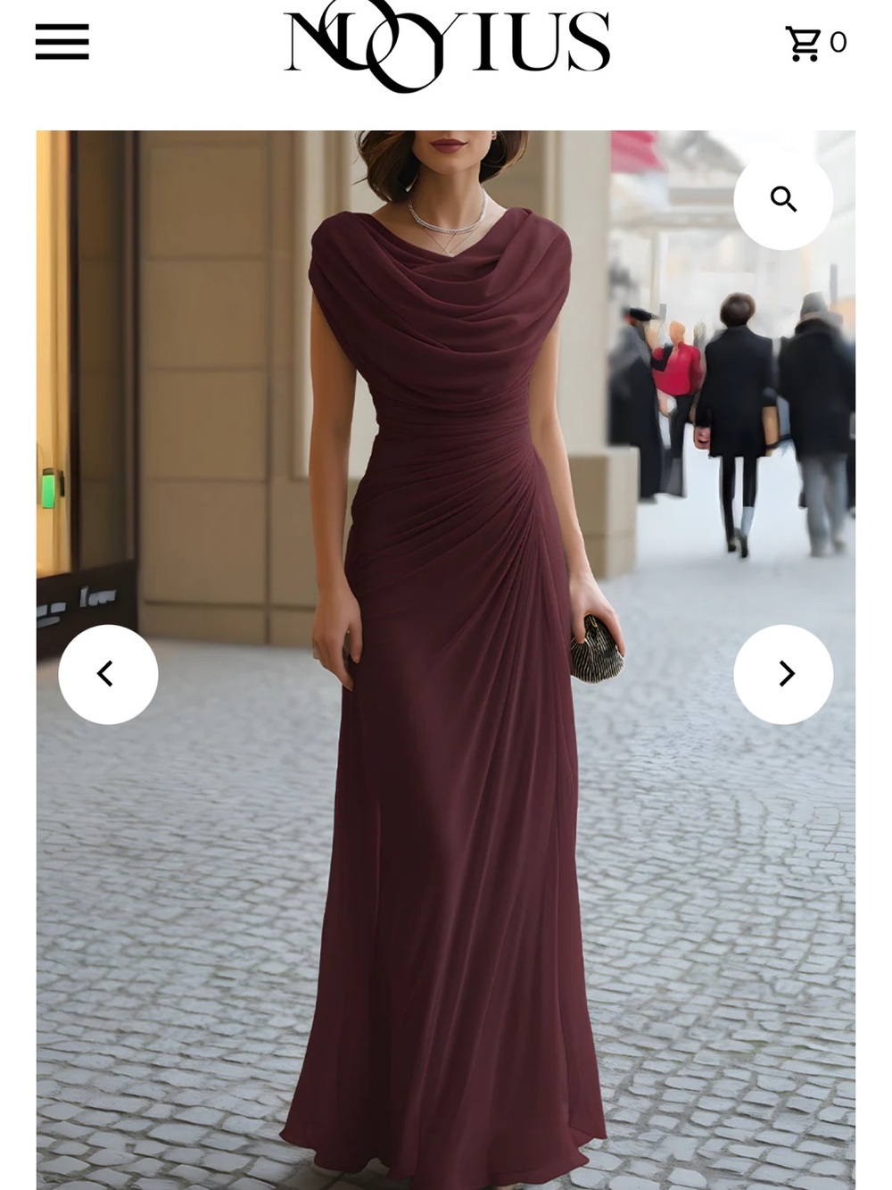 Women's Ruched V-Neck Wedding Dress in Burgundy
